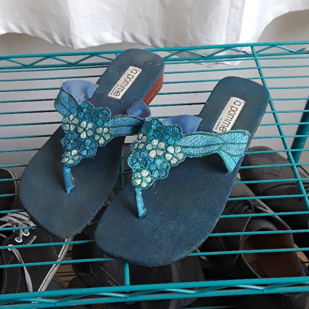 Blue Embroidered Sandals